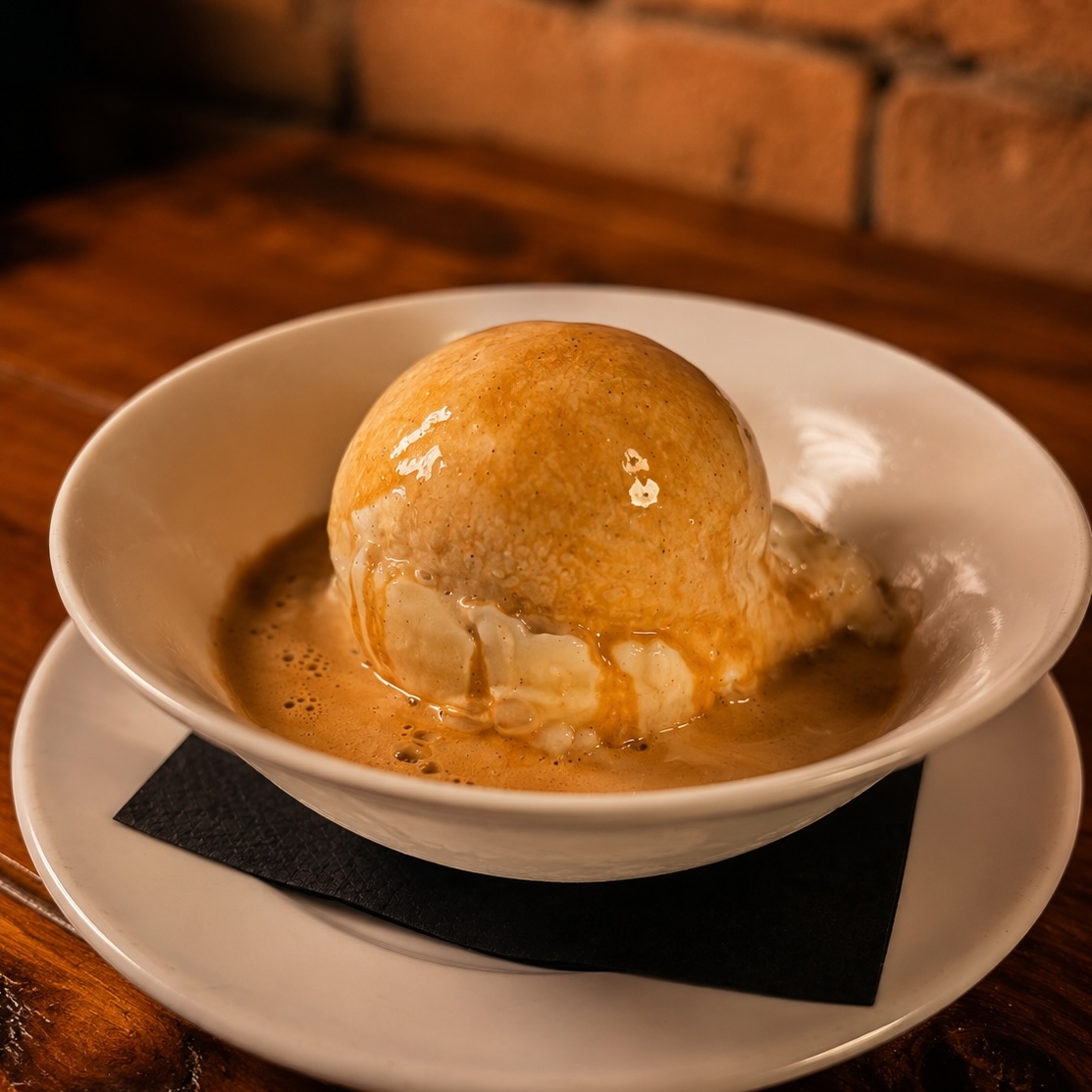 Affogato with vanilla bean ice cream and espresso