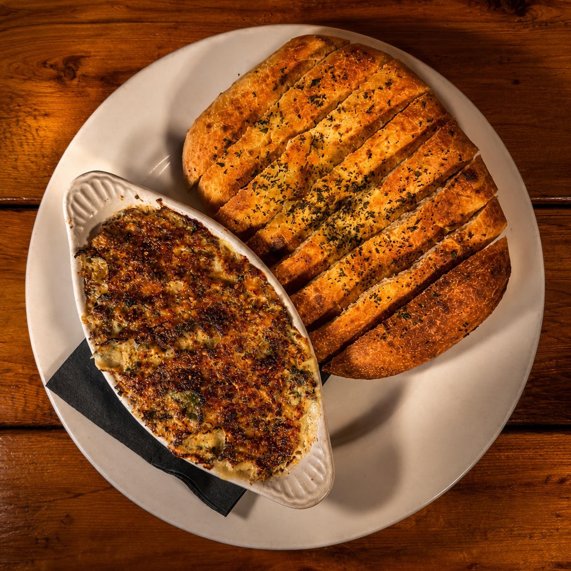 Artichoke dip served with house made focaccia